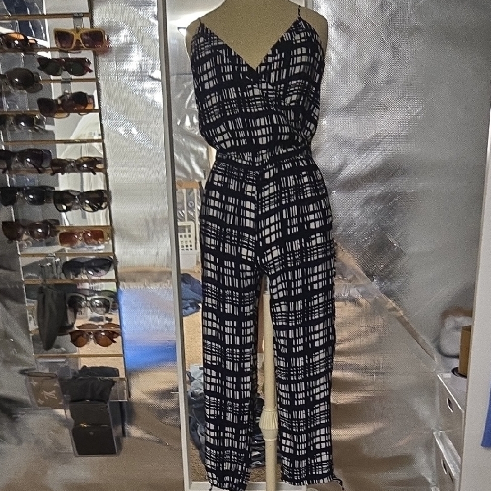 Madewell Black and White Patterned Jumpsuit